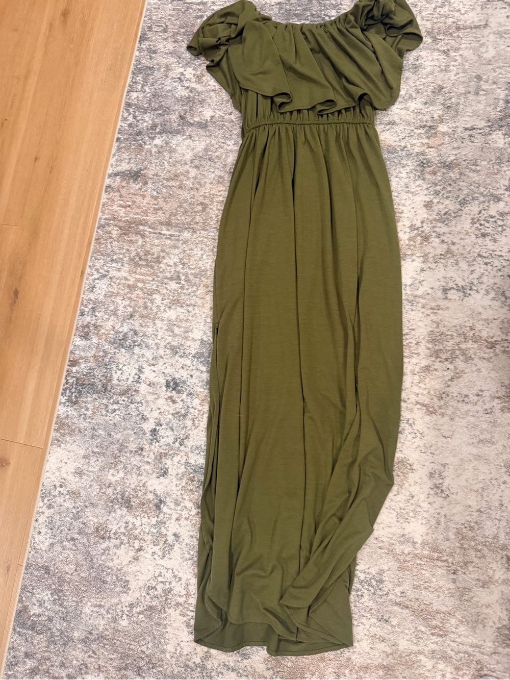 Olive Green Off-Shoulder Maxi Dress
